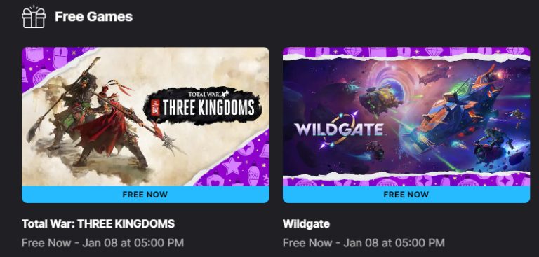 Epic Games Store Kicks Off 2026 with Total War: THREE KINGDOMS and Wildgate Free This Week